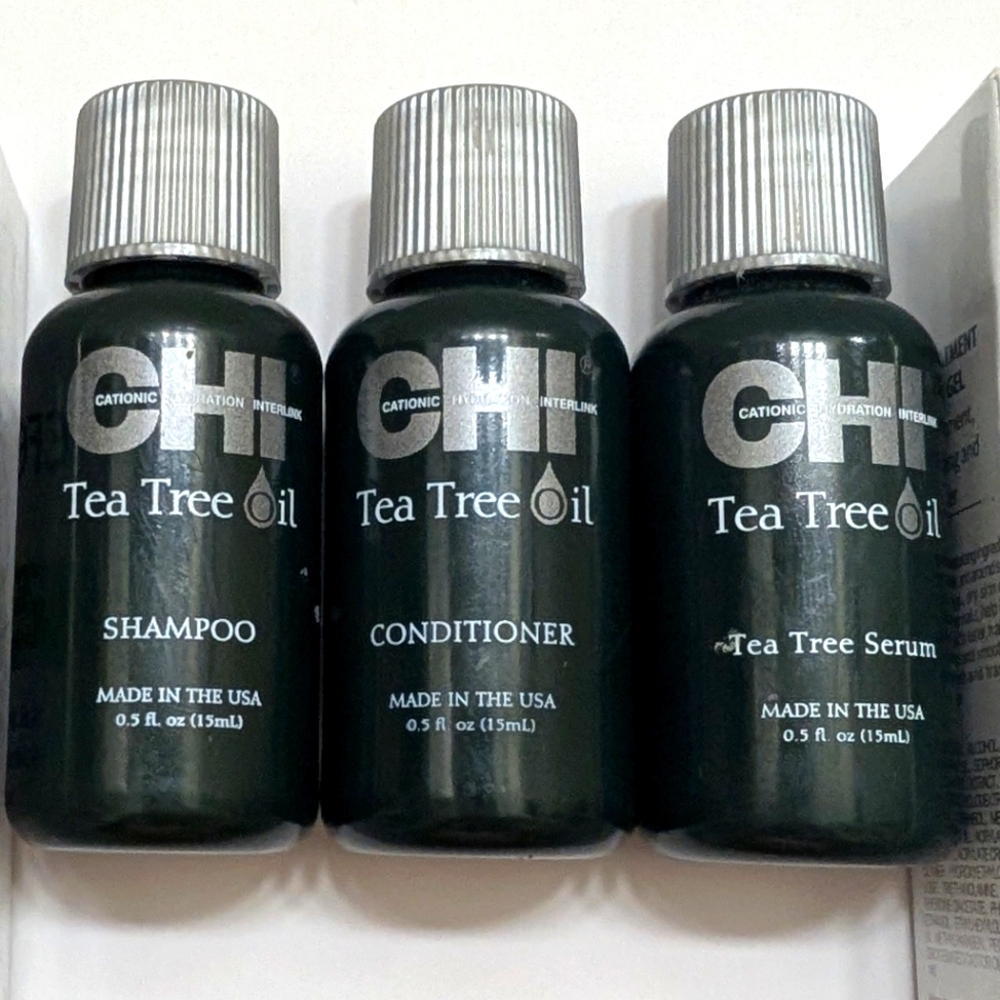 3x.5oz (15ml) CHI Tea Tree Oil Shampoo, Conditioner & Serum mini travel set